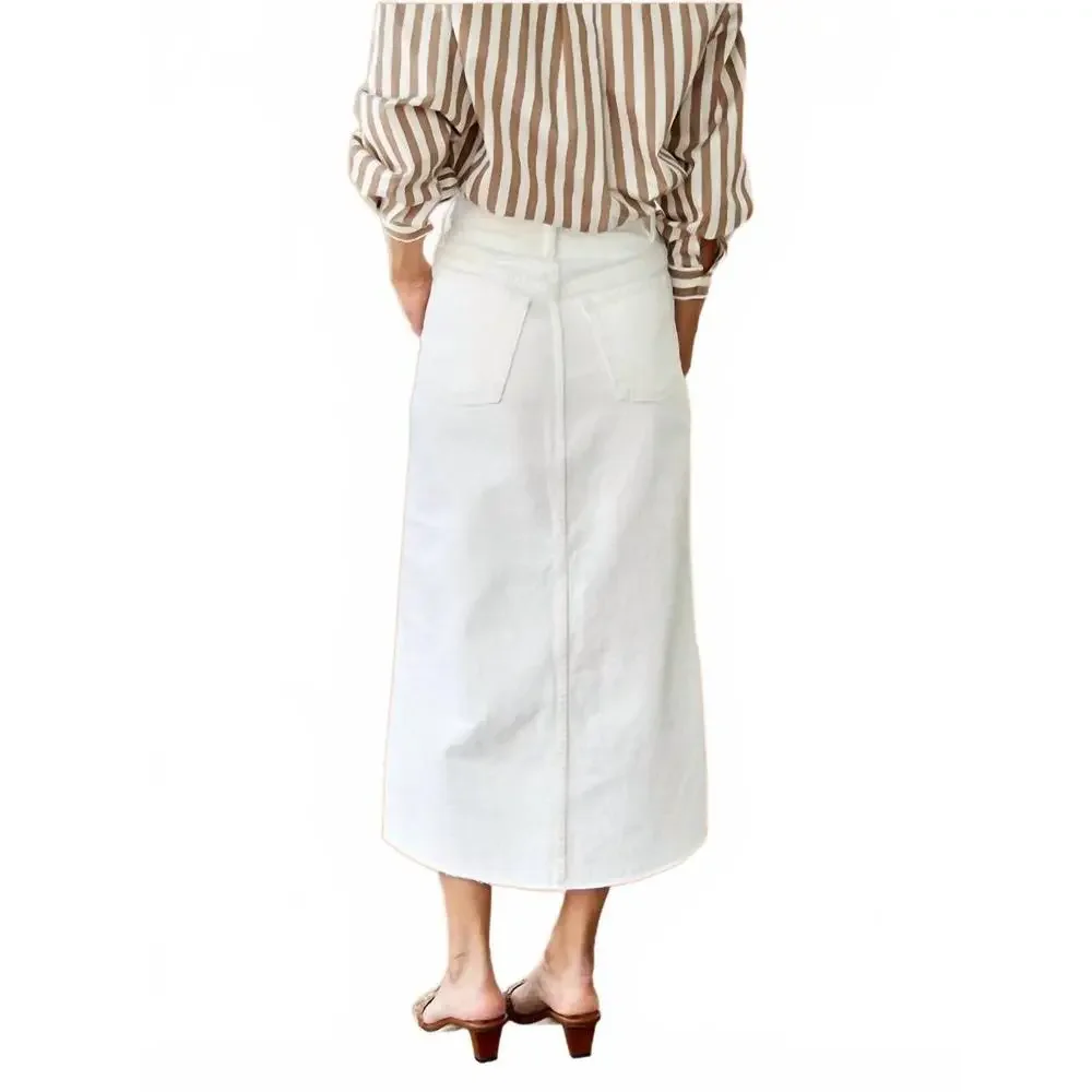 NEW FRAME shin-grazing hem midaxi skirt in ecru